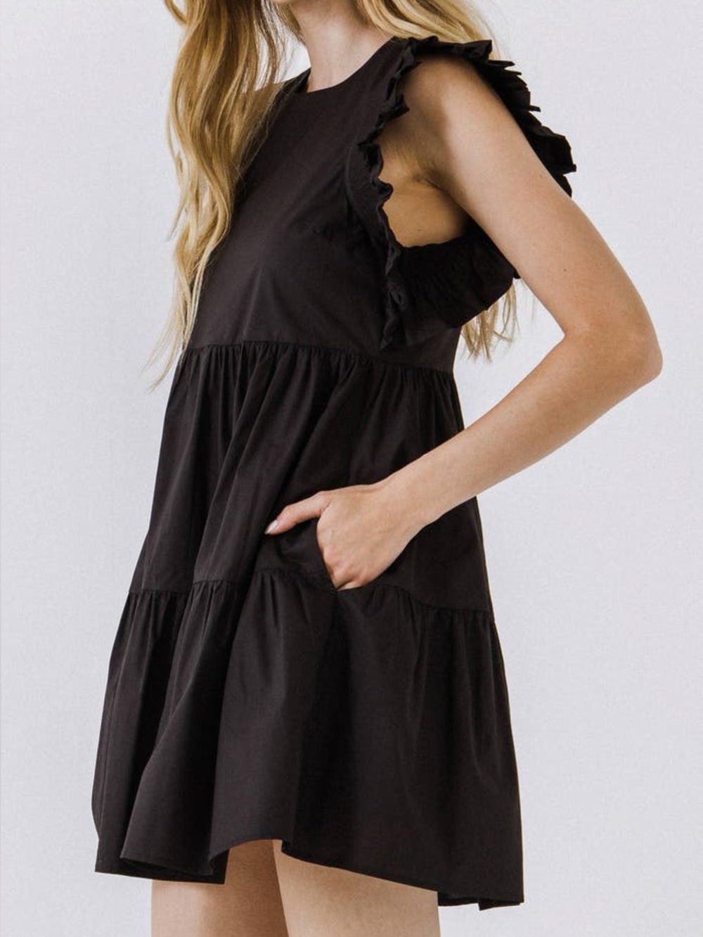 English Factory Black Ruffle Babydoll Minidress